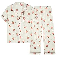 Vopmocld Big Girls Button Down Sleepwear Short Sleeve Long Pants 3PCS Pajama Sets Casual Lapel Loungewear Florals Nighty