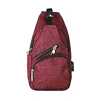 Anti-Theft Daypack Crossbody Sling Backpack, USB Charging Connector Port, Lightweight Day Pack for Travel, Hiking, Everyday, Regular, Red