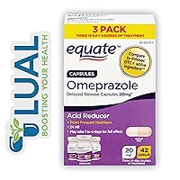 Omeprazole Acid Reducer for Heartburn, | 42 Capsules |. Includes Luall Sticker + Equate Omeprazole Delayed Release 20 mg