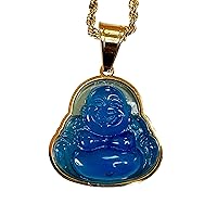 Men's Women Laughing Buddha Blue Jade Pendant Necklace Rope Chain Genuine Certified Grade A Jadeite Jade Hand Crafted, Jade Necklace, 14k Gold Filled Laughing Jade Buddha Necklace, Jade Medallion, Jade Chain