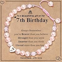 1-8 Year Old Birthday Gifts for Girl, Sweet Heart Natural Stone Bracelet, Adjustable Pink Number Bracelet Gifts for Daughter Granddaughter Niece