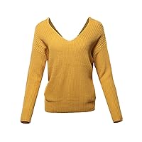 Women's Casual V Neck Criss Cross Backless Loose Knitted Pullovers