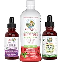 MaryRuth's Strawberry Liquid Multivitamin for Adults & Kids, Sugar-Free Vitamin Liquid Supplement, Organic Liquid Probiotic Supplement for Women, Men, and Kids, and Elderberry Syrup 3-Pack Bundle