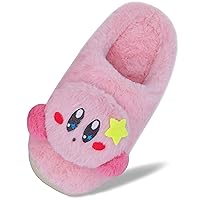 Anime Kirby Fuzzy Slippers House Slippers Closed Toe Open Back Foam Slippers with Rubber Sole for Women Girls