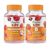 Lifeable Magnesium Kids + B Complex Kids, Gummies Bundle - Great Tasting, Vitamin Supplement, Gluten Free, GMO Free, Chewable Gummy