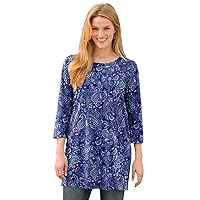 Woman Within Women's Plus Size Perfect Printed Three-Quarter-Sleeve Scoopneck Tunic