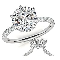 2.5 or 3ct Round Moissanite Engagement Ring 6 Prong/Hidden Halo/Side Stones/ 18K White Gold Vermeil/Lab Created Diamond/D Color VVS1 Clarity/GRA Certified & Engraved/Hypoallergenic/Gift Set