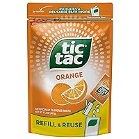 Tic Tac Resealable Refill Bag, Bulk 17.2 Oz, Orange Flavored Mints, On-The-Go Refreshment, Includes Empty Refillable Pack