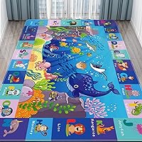 LTKOUGFAM Baby Mat for Floor, Baby Kids Play Mat Rug, Playmat Baby Crawling Mat for Floor, Tummy Time Mat, Non-Toxic Non-Slip Foldable Kids Rugs for Playroom (Sea Animals, 78.7X59 INCH)
