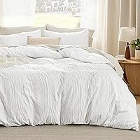 Bedsure Boho Duvet Cover Queen - Leaf Style Duvet Cover Set, Boho Bedding, Textured Queen Duvet Cover for All Seasons, 3 Pieces Soft and Lightweight Home Bedding Duvet Cover (White, Queen, 90x90)