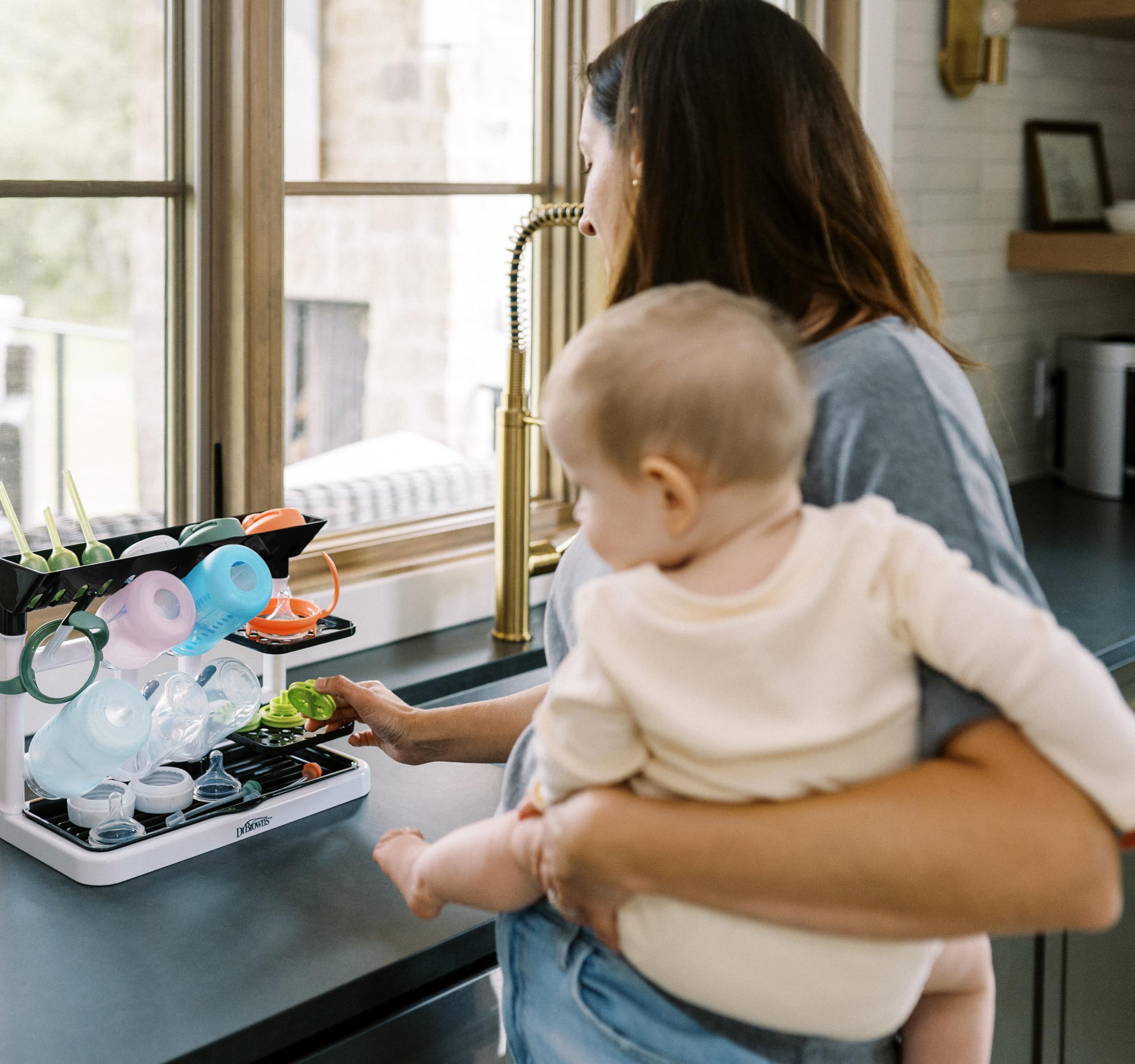 Dr. Brown's Drying Tower, Stand-Up Drying Rack, Countertop Baby Bottle Drying with Organized Storage for Baby Essentials, Space Saving Vertical Rack