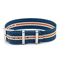 Vario Twill Weaved Nylon Blue, White, Orange Stripe Premium Replacement Watch Band (22mm)