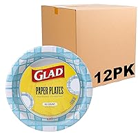 Glad Everyday Round Disposable Paper Plates with Aqua Plaid Design | Cut-Resistant, Microwavable Paper Plates for All Foods & Daily Use | 8.5 Inches, 62 Count - 12 Pack
