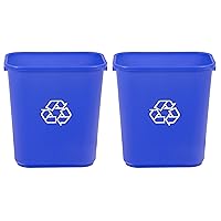 Amazon Basics Rectangular Commercial Office Wastebasket, w/Recycle Logo, 7 gallon (Pack of 2), Blue (Previously AmazonCommercial brand)