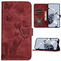 XYX Wallet Case for Samsung S8, Butterfly Cat Pattern PU Leather Folio Phone Case Cover with Card Slots for Galaxy S8, Red