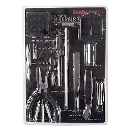 Stalwart - 75-WRTK16 16 Piece Watch Repair Kit- DIY Tool Set for Repairing Watches Includes Screwdrivers, Spring Bar Remover, Tweezers, Link Remover and More Black, Silver