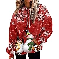 Women's Winter Outfits Casual Fashion Christmas Print Long Sleeve Pullover Hoodies Sweatshirts, S-3XL