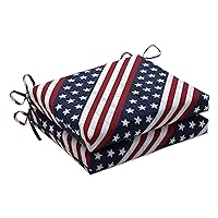 Americana Indoor/Outdoor Square Corner Chair Seat Cushion with Ties, Plush Fiber Fill, Weather, and Fade Resistant, 16