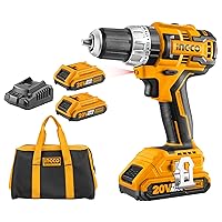 INGCO Brushless Impact Drill Set 531 in-lbs Lithium-Ion Electric Drill Tools with 2Pcs 2.0Ah Batteries and 1Pcs Fast Charger CIDLI20608-8