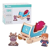 Just Play Disney Wooden Toys Frozen Sleigh, Figures and Playset, Includes 2 Wooden Block Figures and Sleigh, Kids Toys for Ages 2 Up, Amazon Exclusive