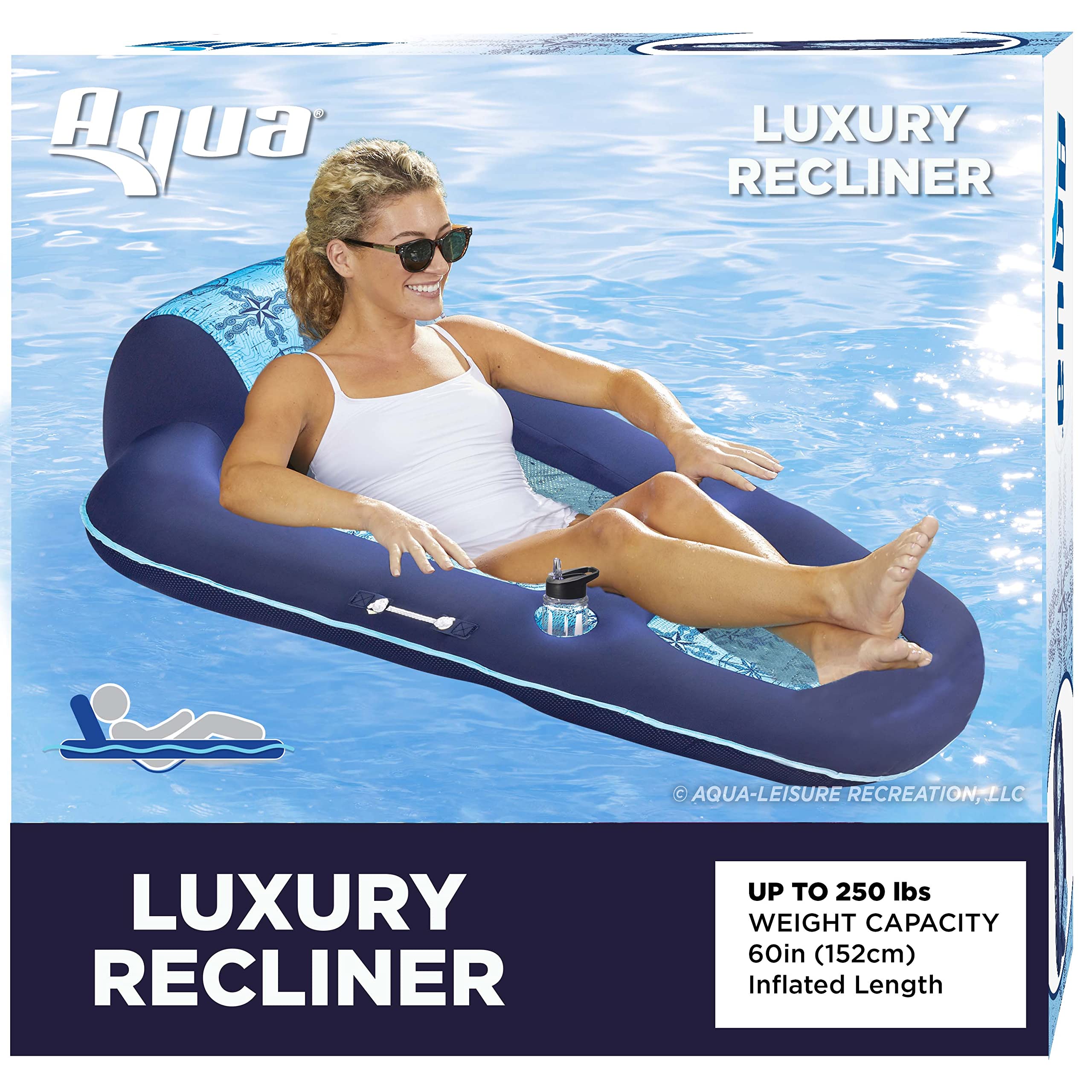 Aqua Luxury Water Pool Lounge – Extra Large – Inflatable Pool Floats for Adults with Headrest, Backrest, Footrest & Cupholder – Multiple Colors/Styles
