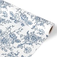 JarThenaAMCS Floral Wrapping Paper Mini Roll 17in x 32.8Ft Blue White Flowers Gift Wrap Paper Chinoiserie Paper for Birthday Wedding Baby Shower Holiday Party Wrapping Supplies