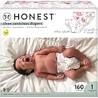 Clean Conscious Diapers | Plant-Based, Sustainable | Rose Blossom + Tutu Cute | Super Club Box, Size 1 (8-14 lbs), 160 Count