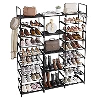 Fixwal 9 Tiers Shoe Rack Organizer, Black, 50-55 Pairs, Stackable Metal Shelf with Hooks for Entryway, Shoe Racks for Bedroom Closet