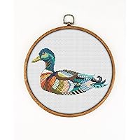 Mandala Duck CS312 - Counted Cross Stitch KIT#2. Set of Threads, Needles, AIDA Fabric, Needle Threader, Embroidery Clippers and Printed Color Pattern Inside.
