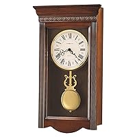 Howard Miller Backus Wall Clock 547-557 – Windsor Cherry Finish, Antique Home Décor, Polished Brass Finished Lyre Pendulum, Quartz Dual-Chime Movement