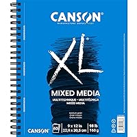Canson XL Series Mixed Media Pad, Side Wire, 9x12 inches, 60 Sheets – Heavyweight Art Paper for Watercolor, Gouache, Marker, Painting, Drawing, Sketching