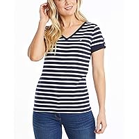 Nautica Women's Easy Comfort V-Neck Striped Supersoft Stretch Cotton T-Shirt