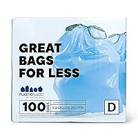 Custom Fit Trash Bags, Compatible with simplehuman Code D (100 Count) Tinted Blue Drawstring Garbage Liners 5.3 Gallon / 20 Liter, 15.75