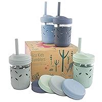 Kids & Toddler Cups | The Original Glass Mason jars 8 oz with Silicone Straws with Stoppers | Smoothie Cups | Spill Proof Sippy Cups for Toddlers