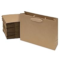 Kraft Gift Bags - 50 Pack 10.5x3x8.25 Medium Designer Shopping Bags with Ribbon Handles, Brown Gift Bags for Boutiques, Small Business, Merchandise, Apparel, Birthday, Parties, Events, Bulk