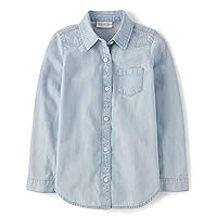 The Children's Place Girls' Long Sleeve Plaid Twill Tie Front Button Down Shirt
