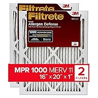 Filtrete 16x20x1 AC Furnace Air Filter, MERV 11, MPR 1000, Micro Allergen Defense, 3-Month Pleated 1-Inch Electrostatic Air Cleaning Filter, 2 Pack (Actual Size 15.719 x19.719x0.84 in)