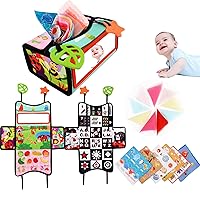 Baby Tissue Box Toy 3 in 1 Black and White High Contrast Baby Toys Car Seat Toy 0-3 6-12 Months Newborn Sensory Montessori for Babies Crinkle Cloth Books Infant Tummy Time Toy Baby Gifts