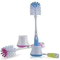 Nuby 2 in 1 Bottle and Nipple Brush with Stand, 1 Pack, Colors May Vary