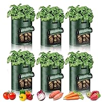 Potato Growing Bags 10 Gallon-6 Packs, Breathable Garden Planting Grow Bags with Windows and Handles for Vegetables, Fruits (Green)