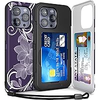TORU CX Slim for iPhone 15 Pro Case Wallet | Protective Shockproof Heavy Duty Cover with Hidden Card Holder & Card Slot | Mirror & Wrist Strap Included - Flowers