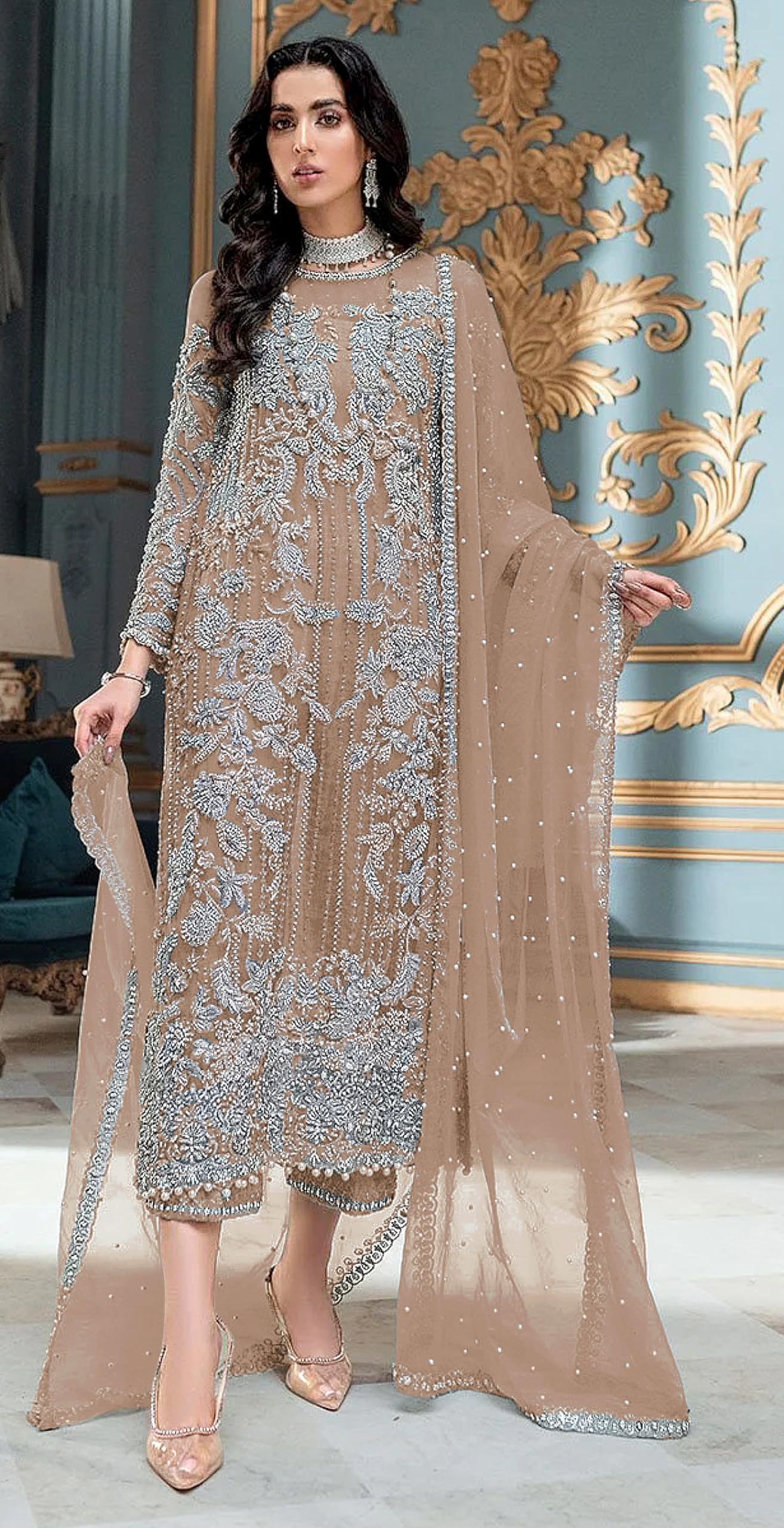 STELLACOUTURE women's ready to wear embroidered plus size eid festival pakistani salwar kameez suit for women 1032-O