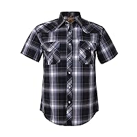 Men's Western Cowboy Pearl Snap Shirt Button up Plaid Solid Short Sleeve Pocket Work Shirts