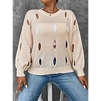 Women's Sweaters Plus 1pc Cut Out Drop Shoulder Sweater Women for Sweaters (Color : Apricot, Size : 3X-Large)