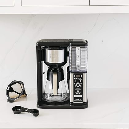 Ninja CM401 Specialty 10-Cup Coffee Maker, with 4 Brew Styles for Ground Coffee, Built-in Water Reservoir, Fold-Away Frother & Glass Carafe, Black, 50 Oz.