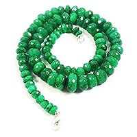 JEWELZ 24 inch long rondelle shape faceted cut natural emerald 8 mm beads necklace with 925 sterling silver clasp for women, girls unisex