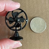 1/12 Scale Dollhouse Miniatures Bracket Desk Dummy Black Electric Fan Rotatable Blades; H 4cm