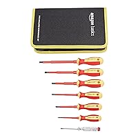 Amazon Basics 1000 Volt VDE Insulated 7-Piece Screwdriver Set including 1 Voltage Tester, Red & Yellow, 11.75 x 7.5 x 1.75 inches (LxWxH)