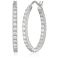 Amazon Collection 925 Sterling Silver Round Prong-Set AAA Cubic Zirconia Hoop Earrings (.9
