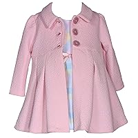 Bonnie Jean Girls Sleeveless Plaid Shantung Easter Dress & Textured Knit Collared Pink Coat 2-Piece Set